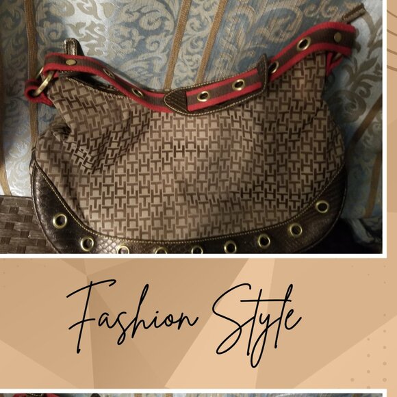 Authentic Monogram Tommy Hilfiger Purse. Red & Brown & Tan - Picture 1 of 4
